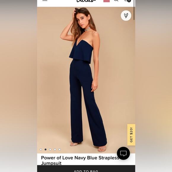 Lulus Power of Love Navy Blue Strapless Jumpsuit - Size Small - Picture 1 of 16